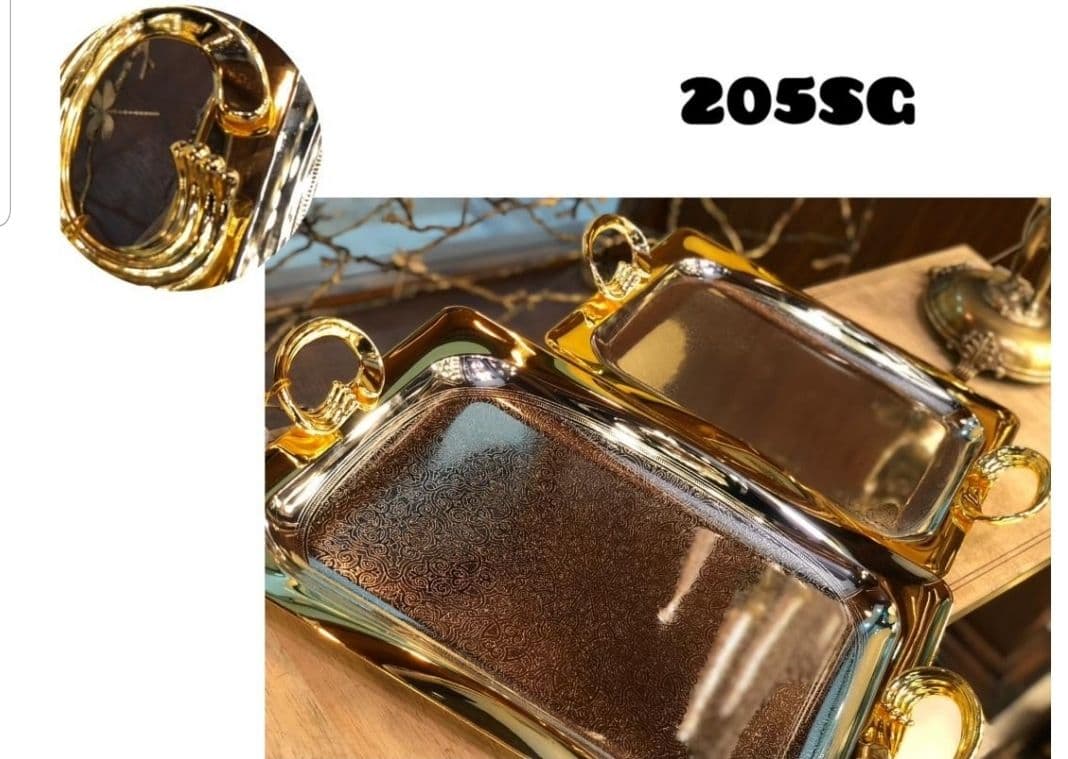 سینی پذیرایی مستطیل سالینو دسته طلایی کد 205SG مجموعه 2 عددی — تصویر ۷