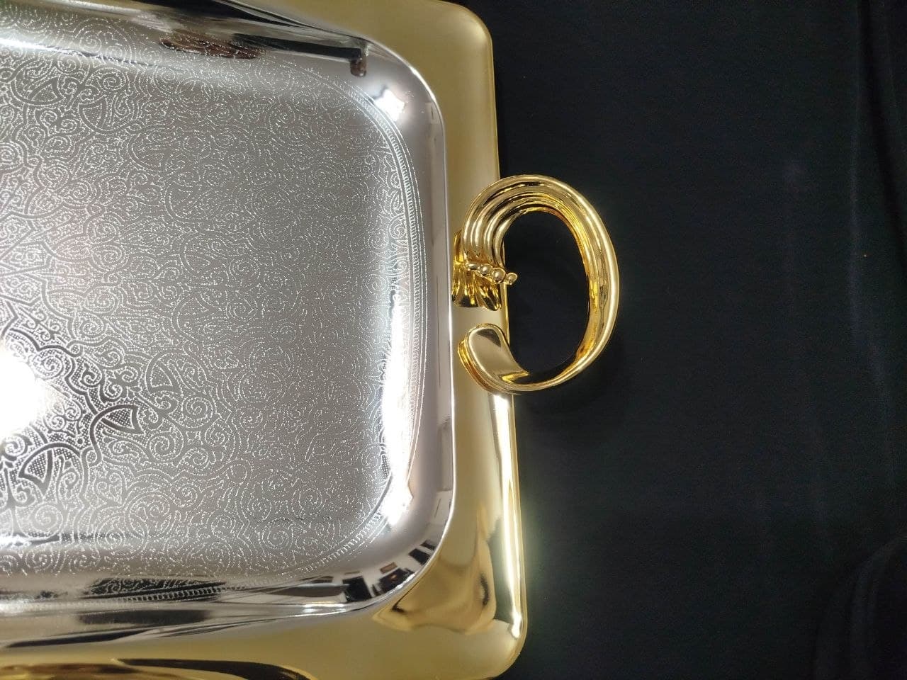سینی پذیرایی مستطیل سالینو دسته طلایی کد 205SG مجموعه 2 عددی — تصویر ۳