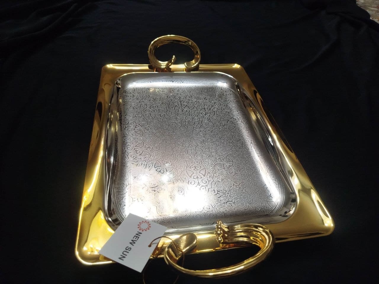 سینی پذیرایی مستطیل سالینو دسته طلایی کد 205SG مجموعه 2 عددی — تصویر ۶