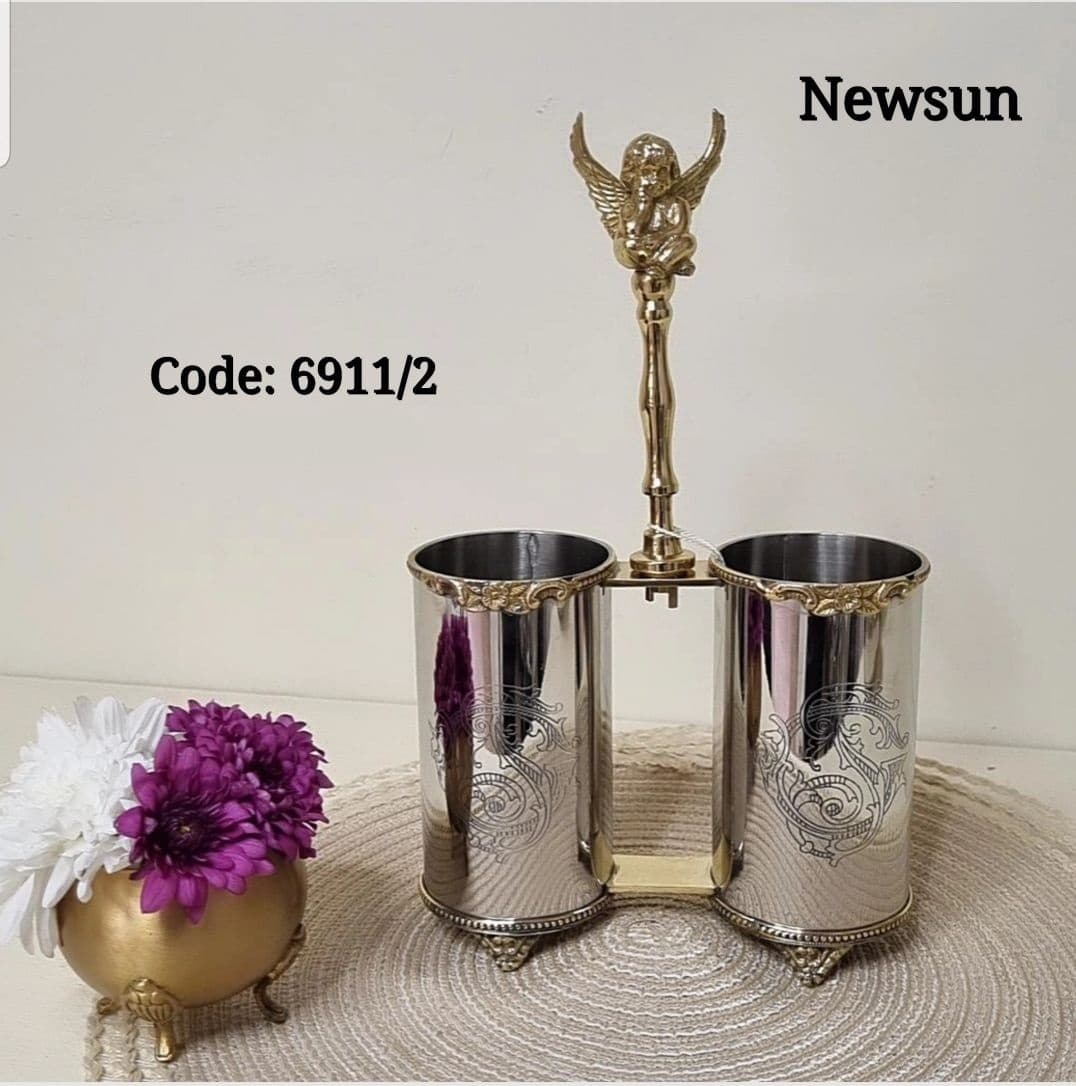 جاکاردی و جاقاشقی 2 خانه هندی استیل برنج نیوسان مدل فرشته کد 6911/2