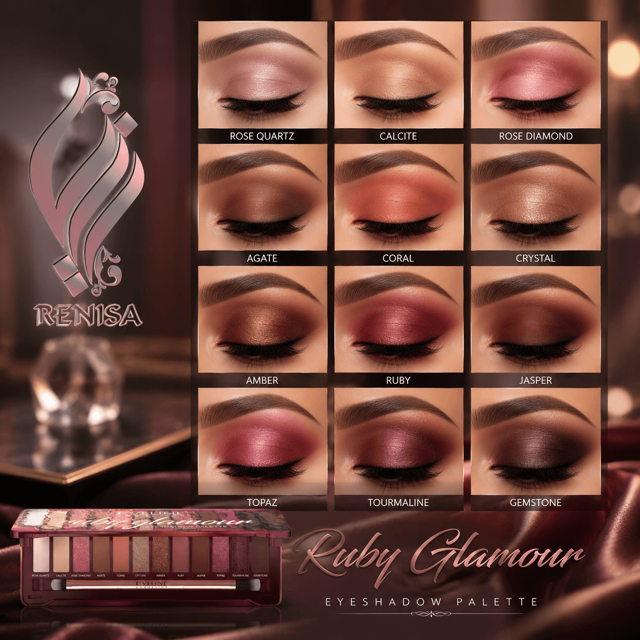 پالت سایه چشم 12 رنگ اولاین Eveline Eyeshadow Palette — تصویر ۳