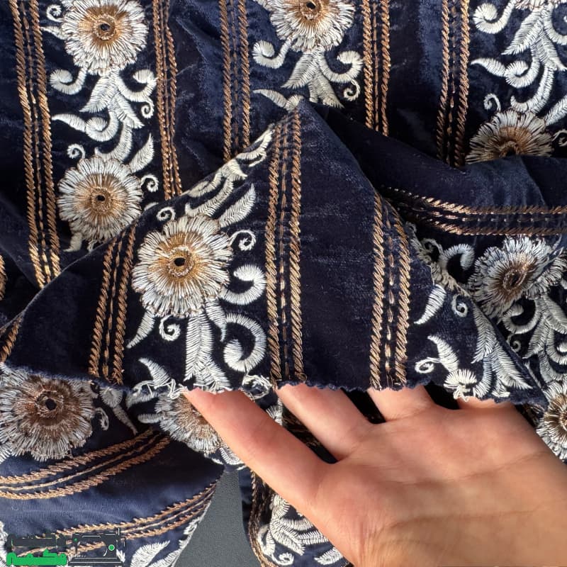 مخمل طرح دار سورمه ای - دکمه مُکمه — تصویر ۴
