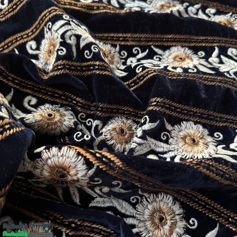 مخمل طرح دار سورمه ای - دکمه مُکمه — تصویر ۶