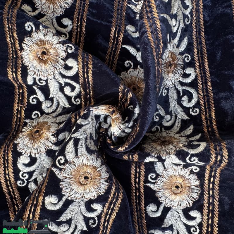 مخمل طرح دار سورمه ای - دکمه مُکمه — تصویر ۲