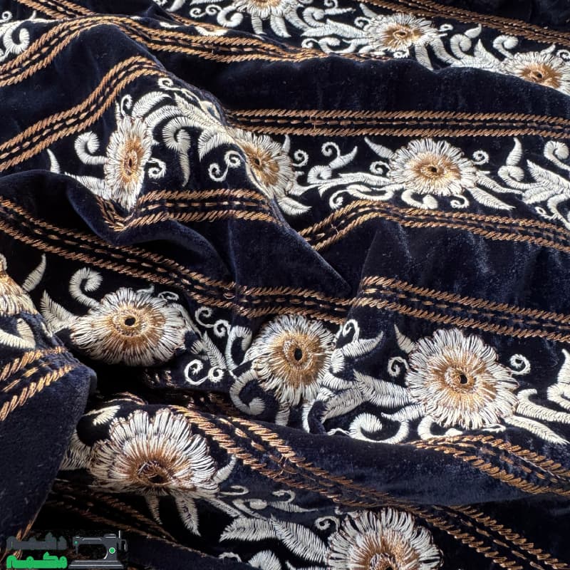 مخمل طرح دار سورمه ای - دکمه مُکمه — تصویر ۵