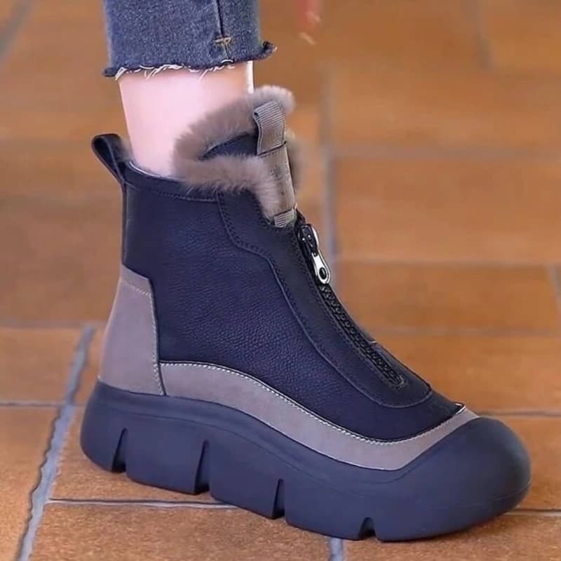 نیم‌بوت زنانه زیپ‌دار خزدار مدل زمستانه | Fashion zip ankle boots — تصویر ۳