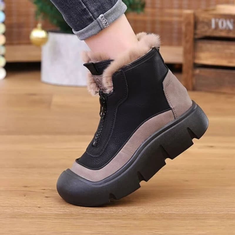 نیم‌بوت زنانه زیپ‌دار خزدار مدل زمستانه | Fashion zip ankle boots