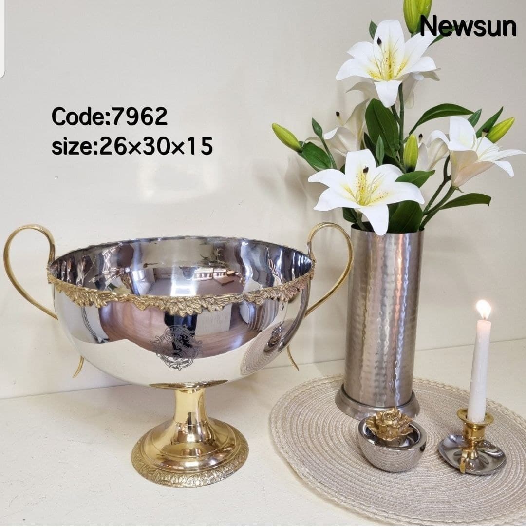 میوه خوری پایه دار هندی استیل برنج نیوسان مدل برگ کد 7962