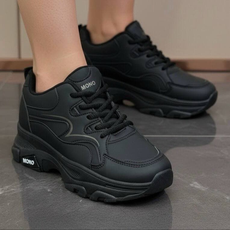 کتونی اسپرت لژدار طبی مدل پرنده مشکی Women’s Bird Style Platform Orthopedic Black Sneakers — تصویر ۲