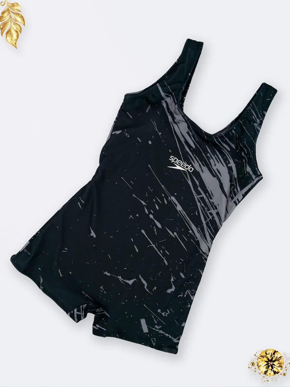 مایو زنانه بصورت پادار مشکی با خطوط خاکستری برند اسپیدو ( Speedo ) کاپدار