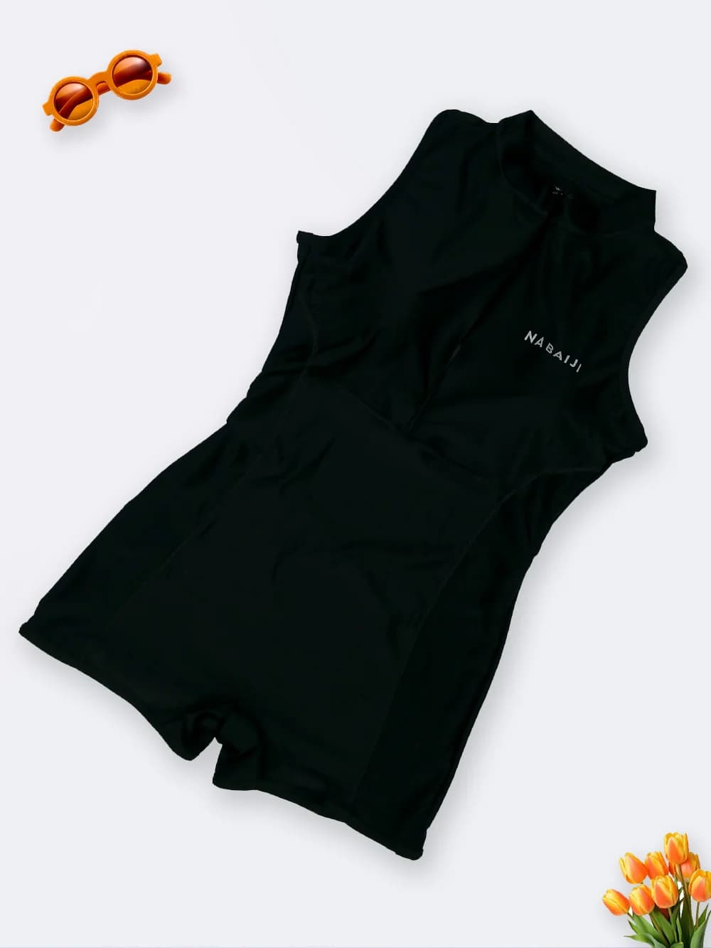 مایو زنانه پادار و کاپدار خاص بصورت یقه گرد زیپ دار مشکی اسپیدو ( Speedo )