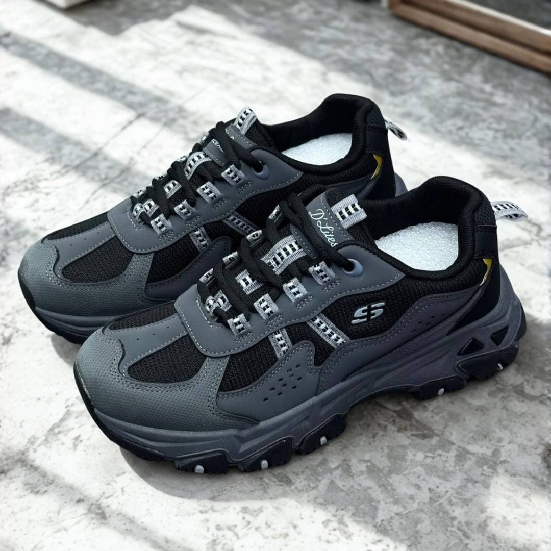 کتونی اسکیچرز لژدار مشکی دارک گری Skechers Platform Black Dark Gray Sneakers — تصویر ۲