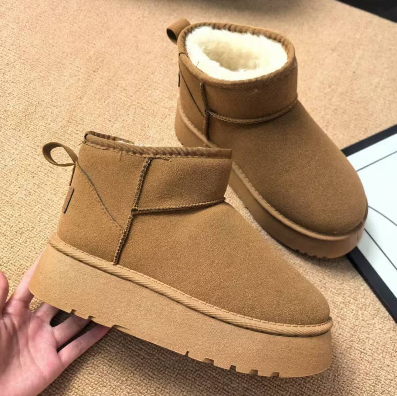 آگ ساقدار خزدار شتری Camel Fur Lined Mid Calf Winter Boots — تصویر ۳