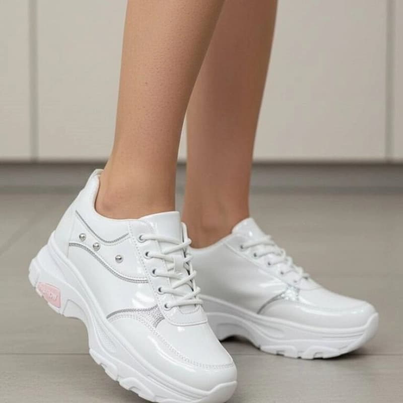کتونی زنانه لژدار ورنی فانتزی و راحتی | Women’s Patent Platform Sneakers — تصویر ۴