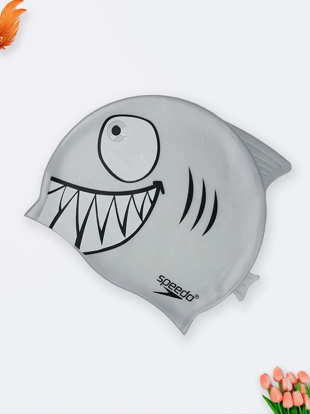 کلاه استخری بچه گانه سیلیکونی طرح کوسه بالدار ضد کلر اسپیدو ( Speedo ) طوسی