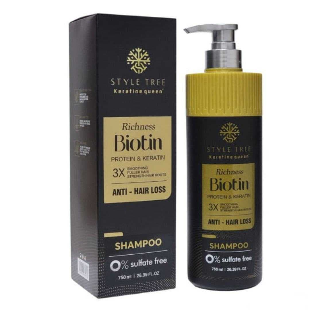 شامپو ضد ریزش مو کراتین کوئین Style Tree مدل Richness Biotin بدون سولفات حجم 750 میل