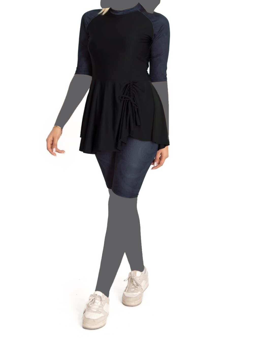 مایو اسلامی زنانه دو تیکه نیمه پوشیده شیک ترمه به رنگ مشکی و خاکستری اسپیدو ( Speedo ) — تصویر ۳