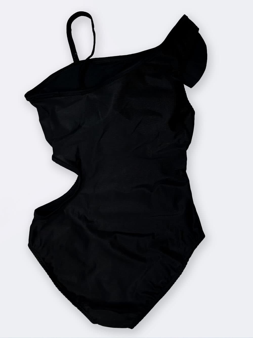مایو زنانه فانتزی و جدید بصورت یقه چین دار رومی با کاپ اسپیدو ( Speedo ) مشکی — تصویر ۲