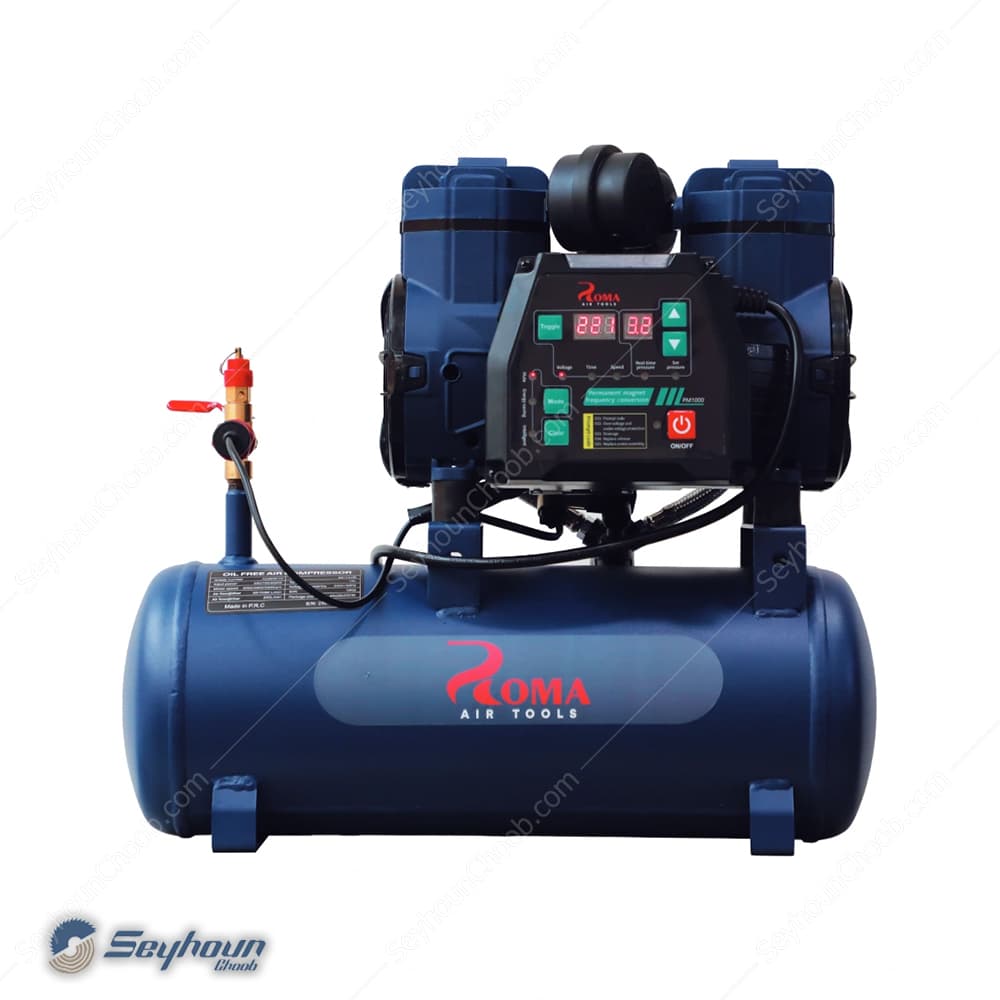 کمپرسور باد 10 لیتری دیجیتال بدون روغن سایلنت 800 وات 8 بار برند روما ROMA AC800F10