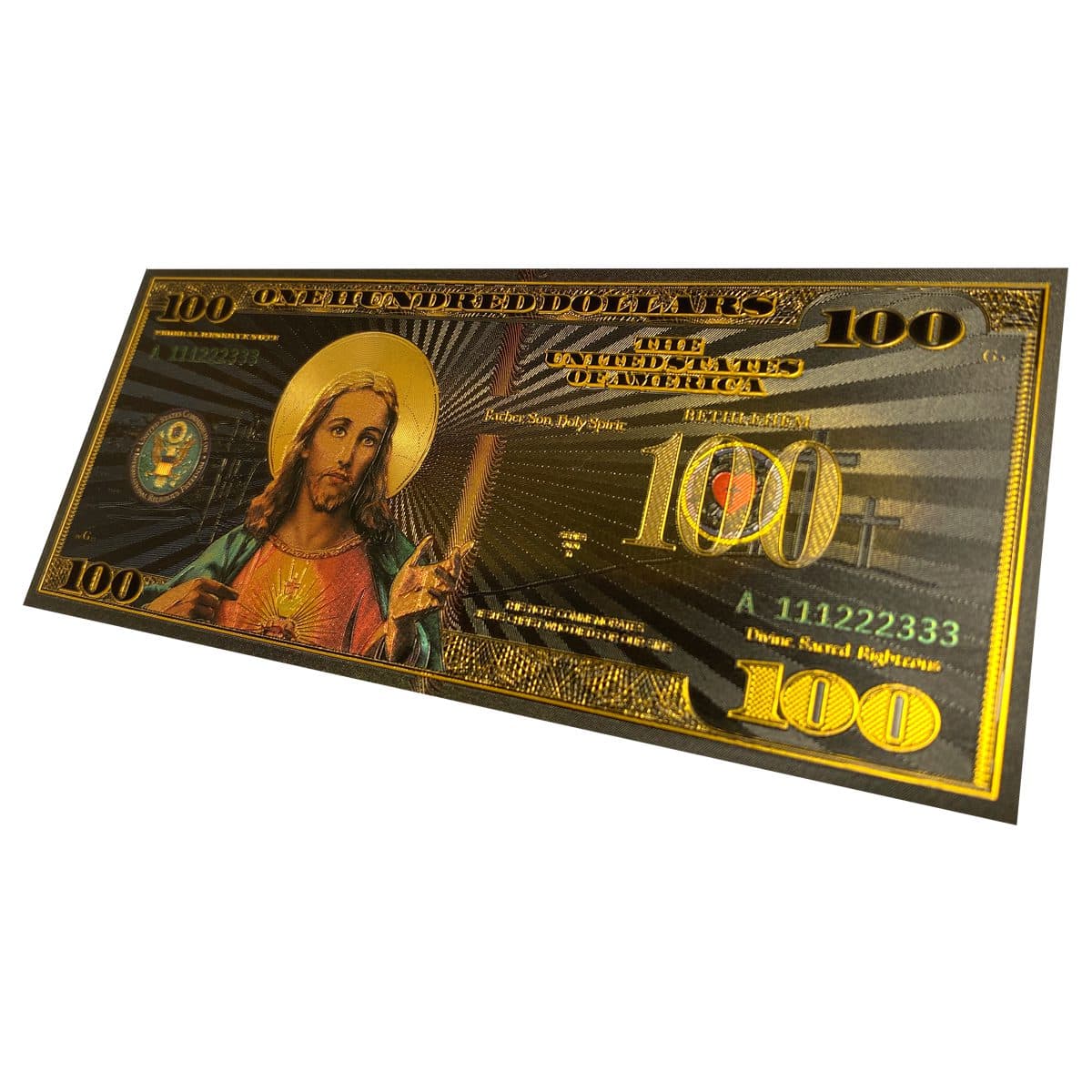 اسکناس 100 دلار آمریکا طرح مسیح روکش آب طلا — تصویر ۴