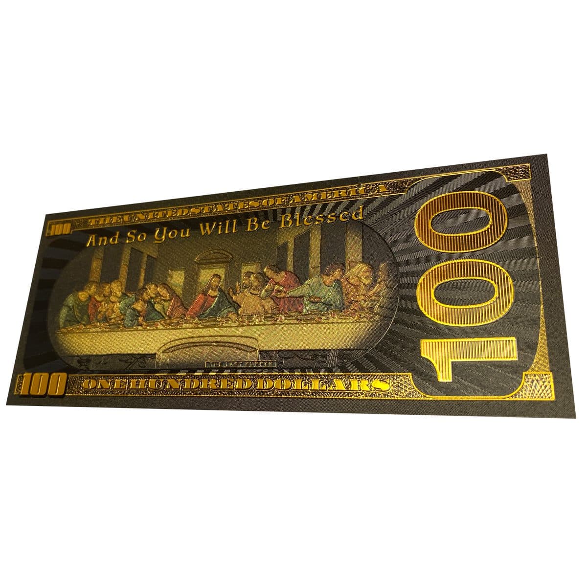 اسکناس 100 دلار آمریکا طرح مسیح روکش آب طلا — تصویر ۵