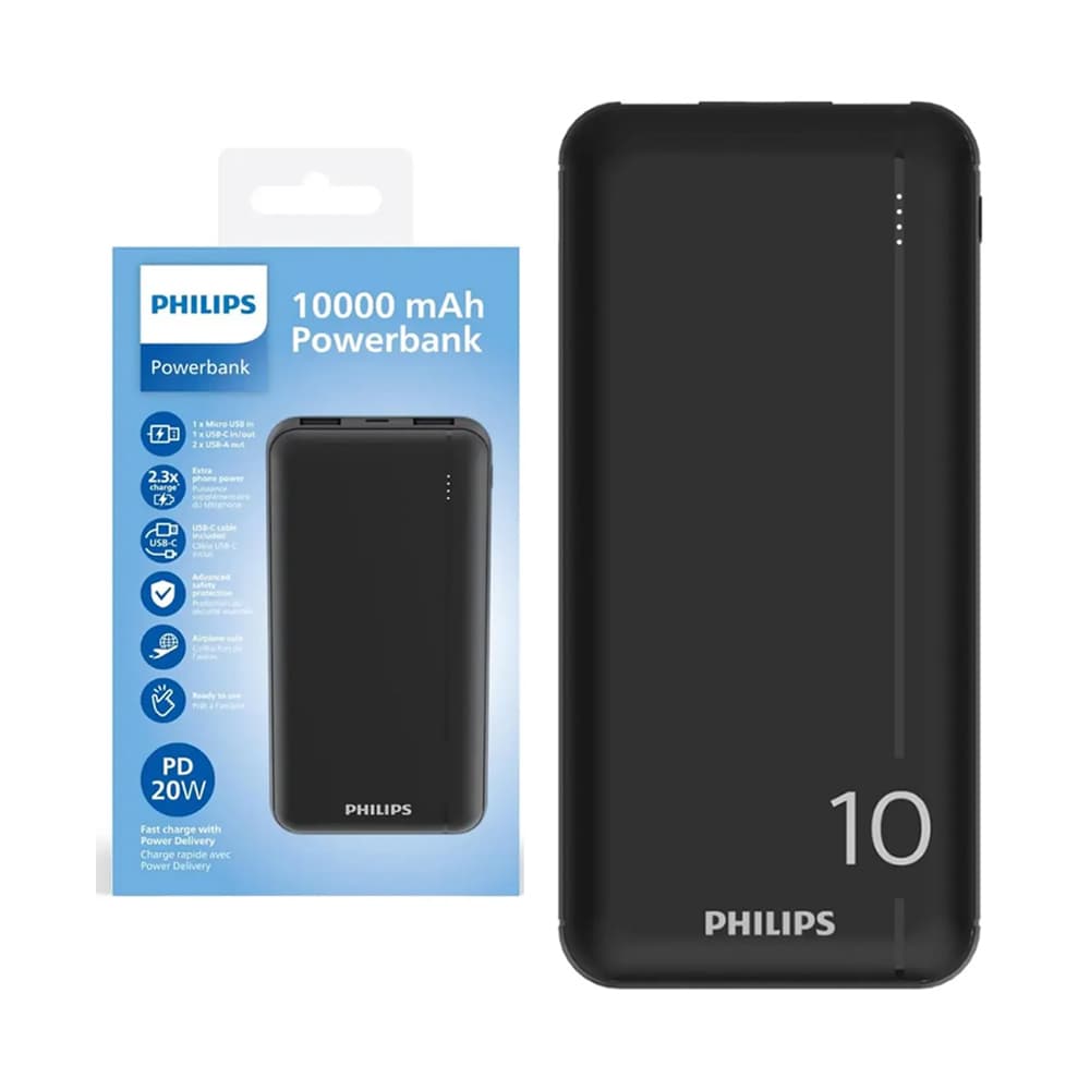 پاوربانک ده هزار میلی آمپر فیلیپس Philips Power Bank DLP1812PB 10000mAh — تصویر ۳
