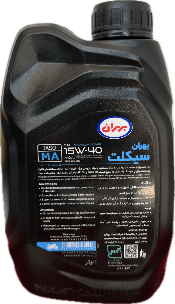 روغن موتور بهران سيكلت 15W40 JASO يك ليتري — تصویر ۲