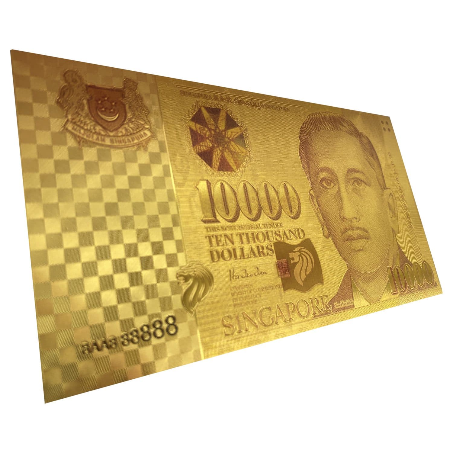 اسکناس 10.000 دلار سنگاپور روکش آب طلا — تصویر ۲