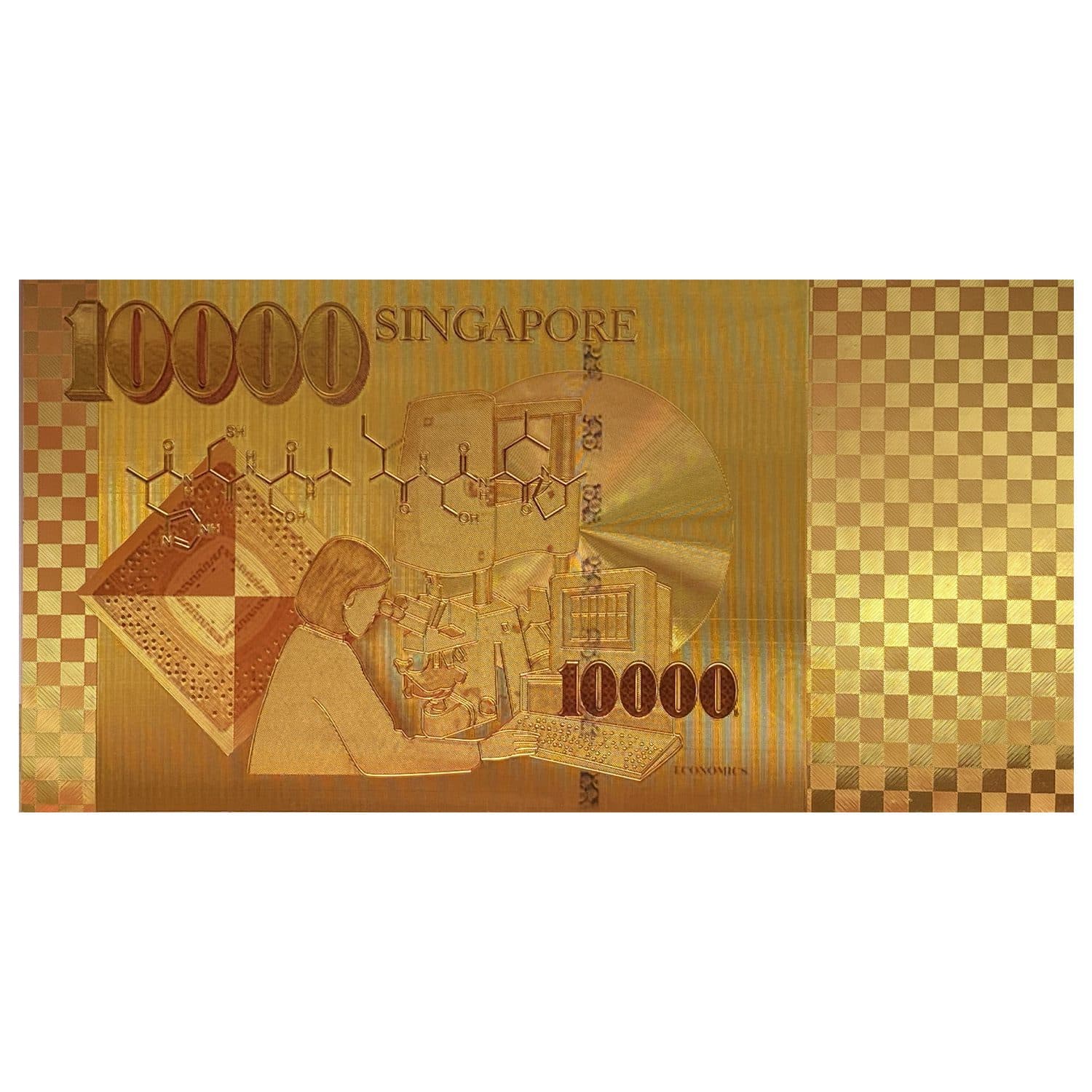 اسکناس 10.000 دلار سنگاپور روکش آب طلا — تصویر ۳