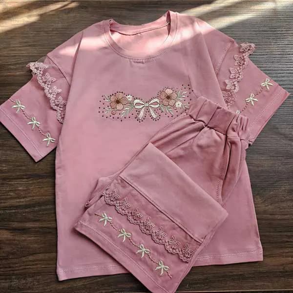 ست بلوز شلوار گلدوزی دخترانه بچه گانه کد 2871 — تصویر ۴