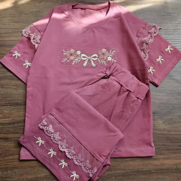 ست بلوز شلوار گلدوزی دخترانه بچه گانه کد 2871 — تصویر ۵