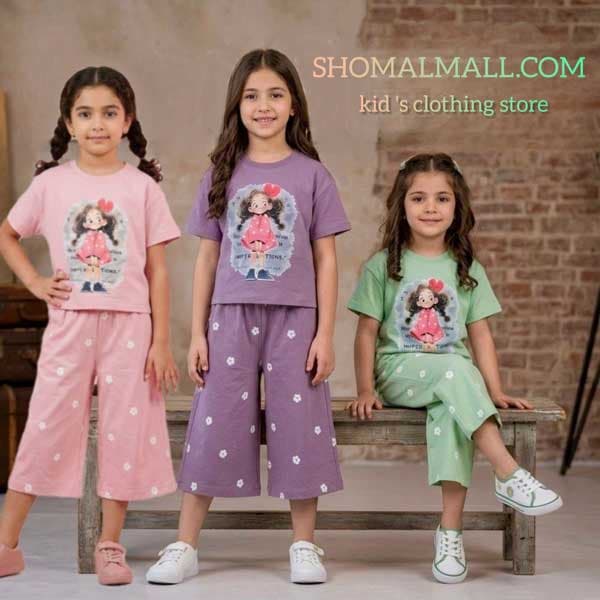 تیشرت شلوار برمودا بچه گانه طرح دختر کد 2868 — تصویر ۴