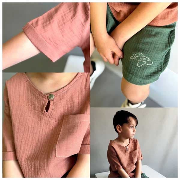 تیشرت شلوارک پسرانه بچه گانه موسلین کد 2848 — تصویر ۵