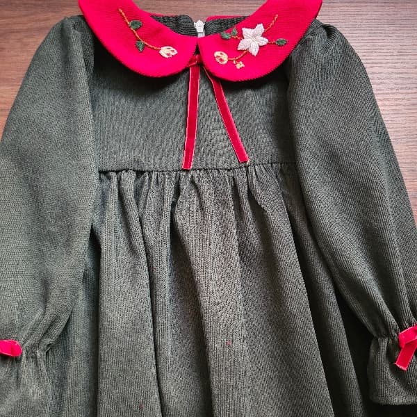 پیراهن بچه گانه دخترانه مخمل کبریتی گلدوزی کد 2755 — تصویر ۳