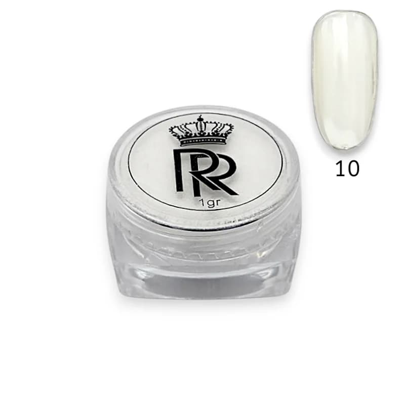 پودر کروم ناخن رویال رز Royal Rose مدل کلیر (Clear) شماره 10 | پودر دیزاین شیشه‌ای و مرواریدی 1 گرمی