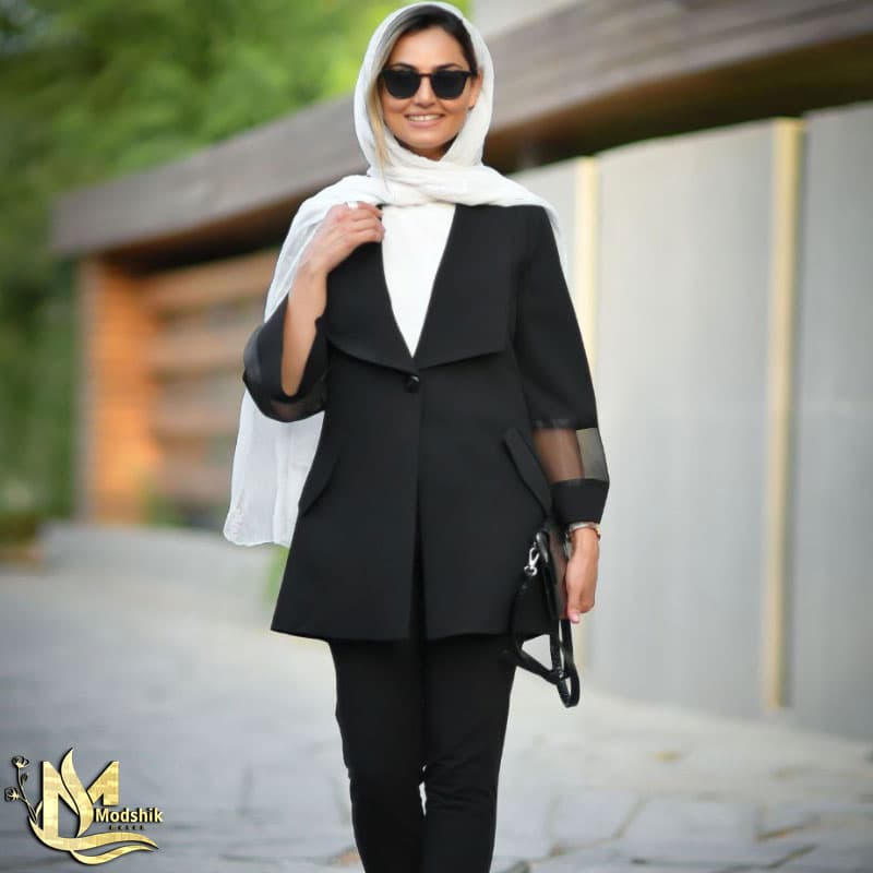 مانتو کتی مشکی یقه آمریکایی کد 877 — تصویر ۲