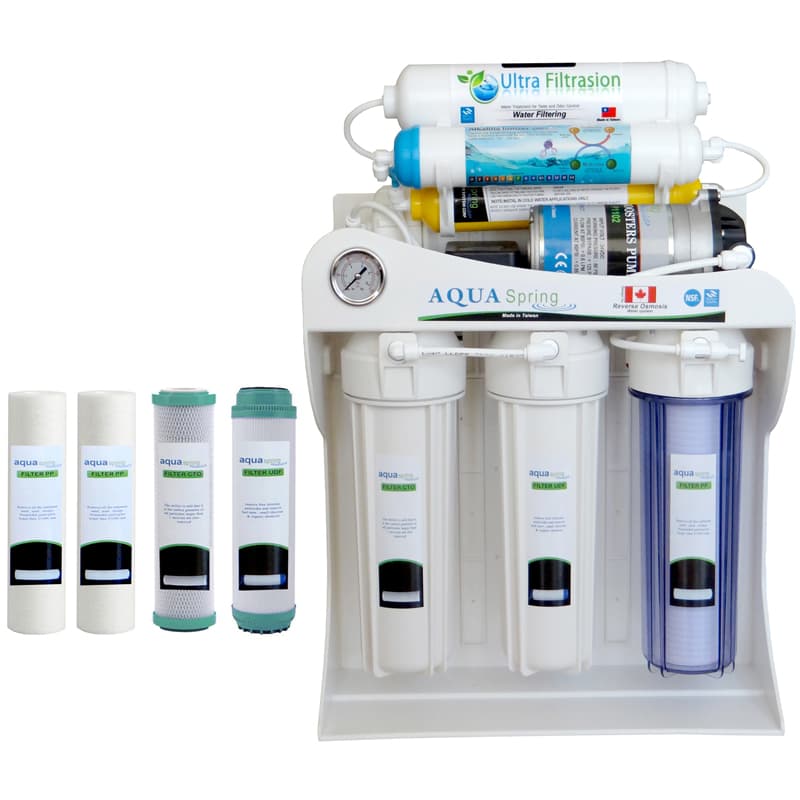 دستگاه دو گانه تصفیه کننده آب آکوا اسپرینگ مدل UF SF3800 به همراه فیلتر دستگاه تصفیه کننده آب بسته ۴ عددی