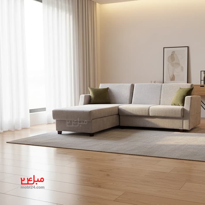مبل تختخواب شو ال درازکش مدل B12C کرم — تصویر ۳