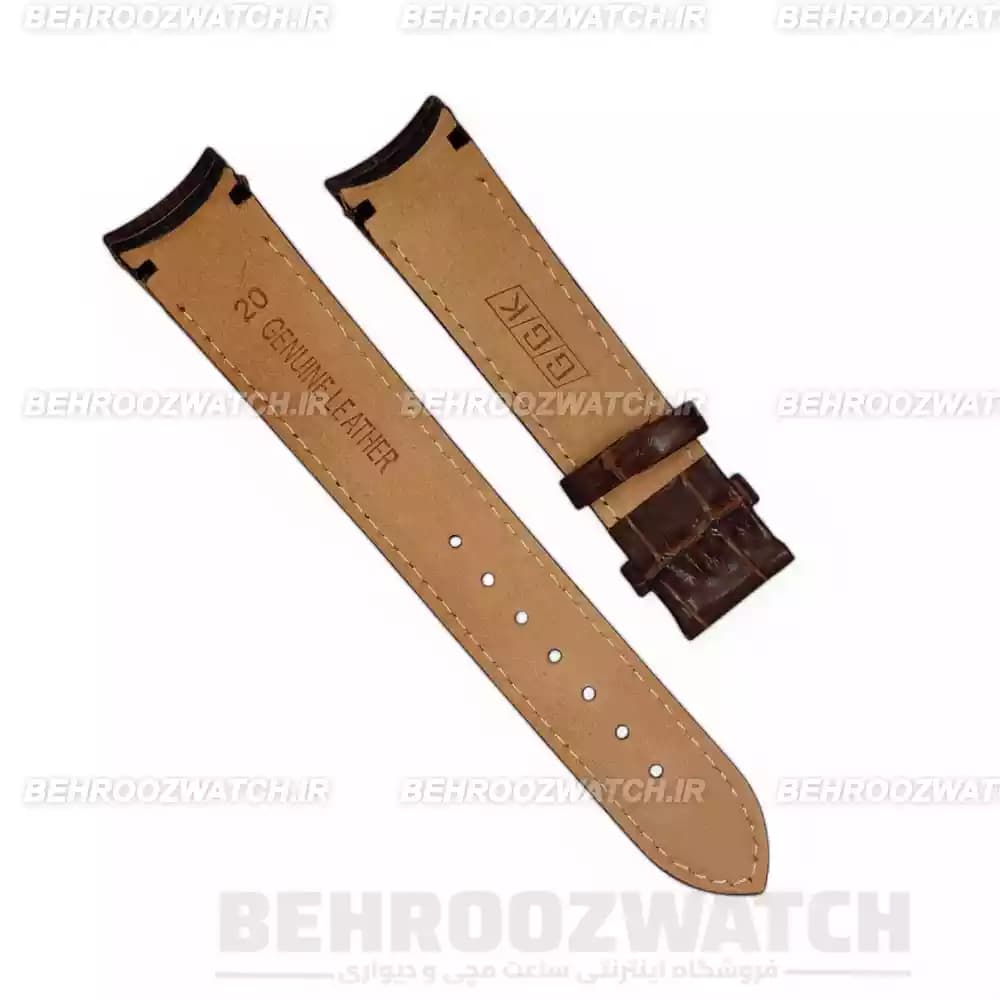 بند ساعت مچی فیکس مردانه چرم طبیعی G.G.K طرح دار قهوه ای سیر سایز 20 — تصویر ۳