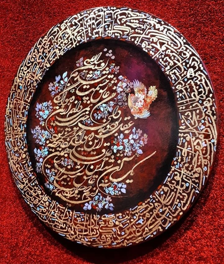 تابلو نقاشیخط دستساز روی چرم سرخ طرح عشق کد 102061