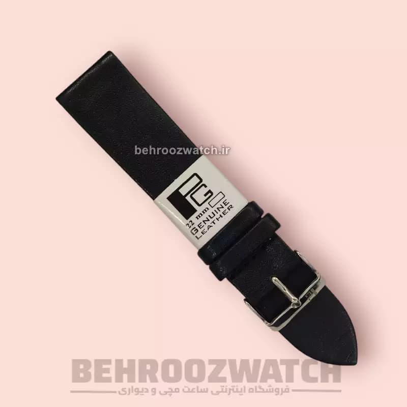 بند ساعت مچی مردانه چرم طبیعی PG ساده مشکی بدون دوخت سایز 22 — تصویر ۳