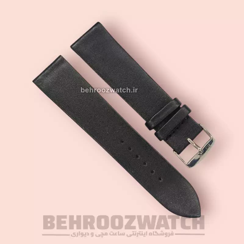بند ساعت مچی مردانه چرم طبیعی PG ساده مشکی بدون دوخت سایز 22 — تصویر ۵