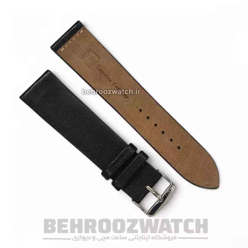 بند ساعت مچی مردانه چرم طبیعی PG ساده مشکی بدون دوخت سایز 22 — تصویر ۴