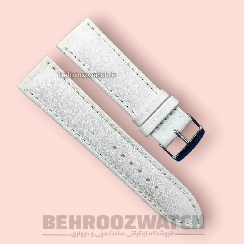 بند ساعت مچی مردانه چرم طبیعی PG ساده سفید سایز 22 — تصویر ۵