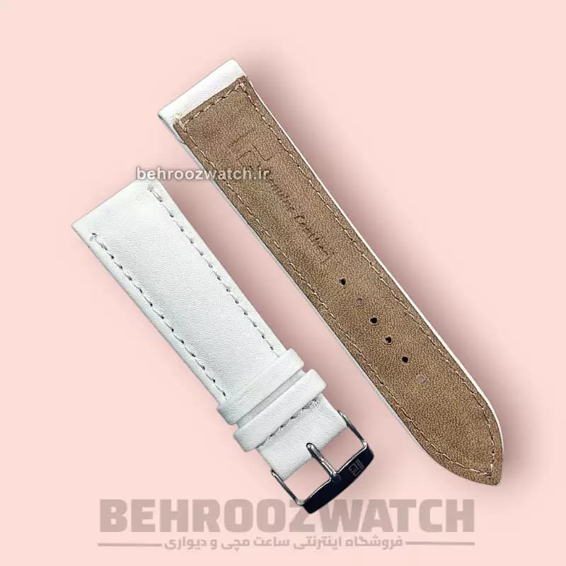 بند ساعت مچی مردانه چرم طبیعی PG ساده سفید سایز 22 — تصویر ۴