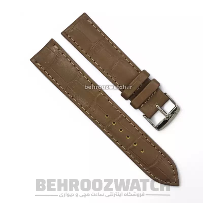 بند ساعت مچی مردانه چرم طبیعی PG طرح دار خاکی سایز 20 — تصویر ۲