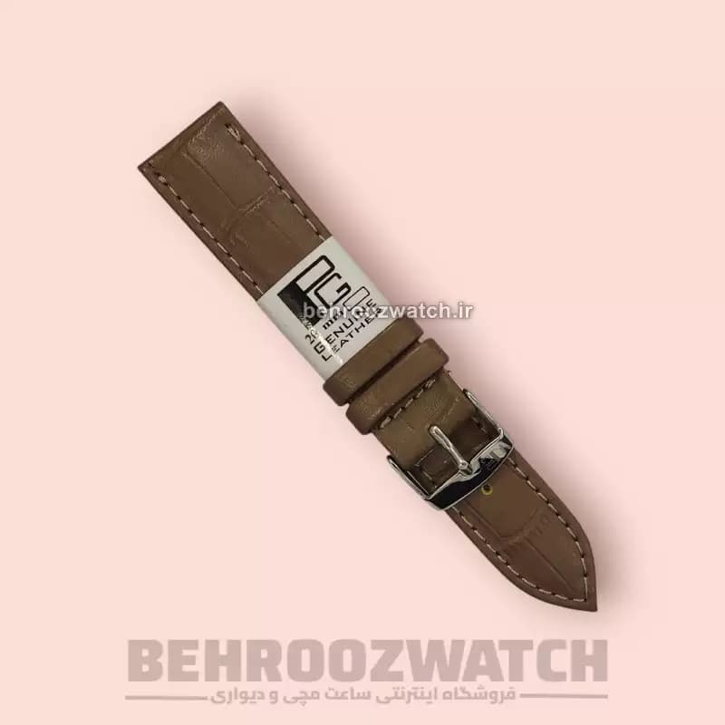بند ساعت مچی مردانه چرم طبیعی PG طرح دار خاکی سایز 20 — تصویر ۴