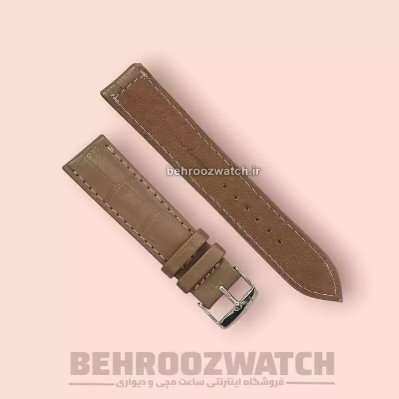 بند ساعت مچی مردانه چرم طبیعی PG طرح دار خاکی سایز 20 — تصویر ۳
