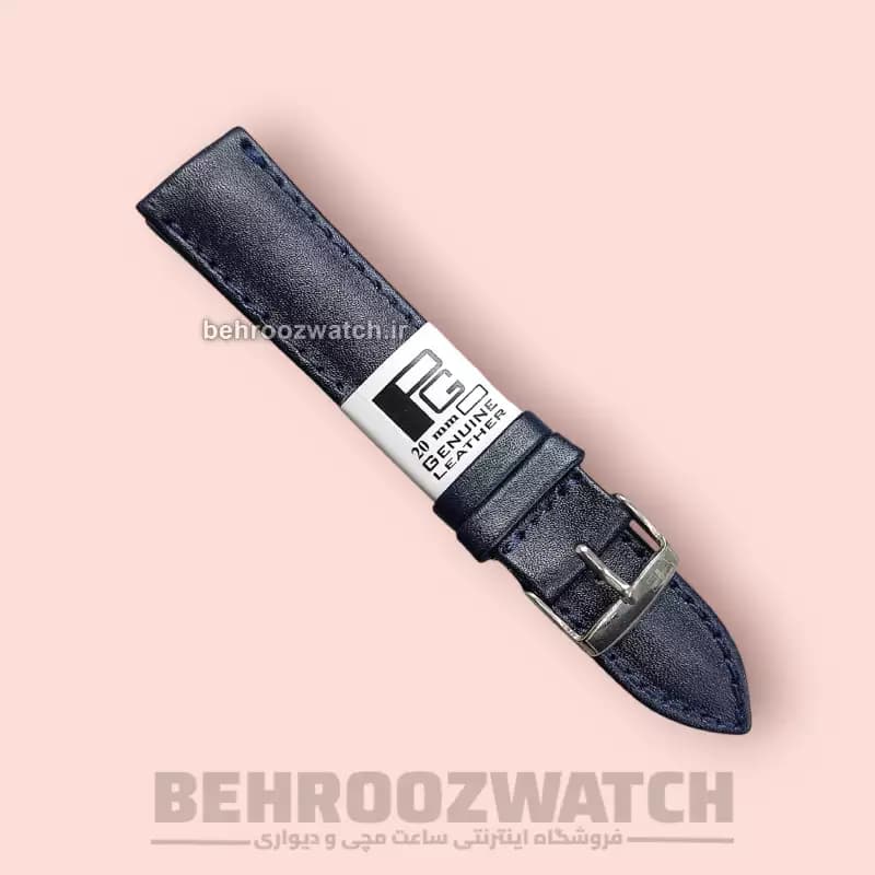 بند ساعت مچی مردانه چرم طبیعی PG ساده مشکی سایز 20 — تصویر ۳