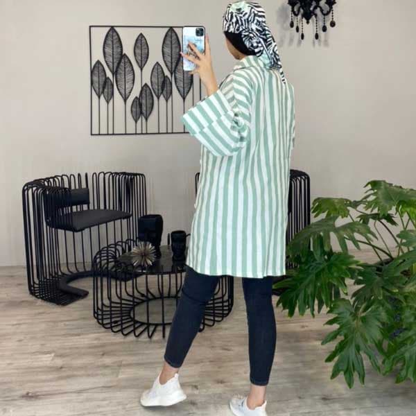 مانتو چهار دکمه راه راه کد 612 — تصویر ۵